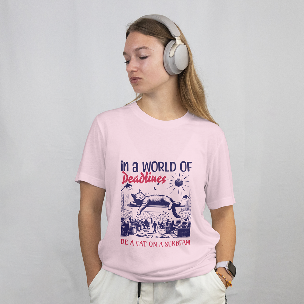 In a World of Deadlines, Be a Cat on a Sunbeam T-Shirt