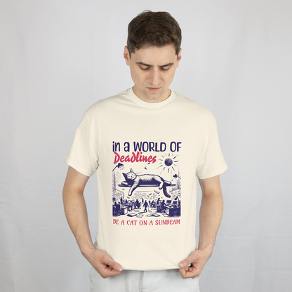 In a World of Deadlines, Be a Cat on a Sunbeam T-Shirt