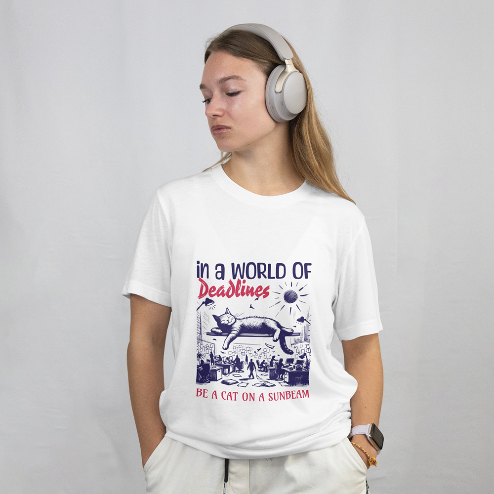 In a World of Deadlines, Be a Cat on a Sunbeam T-Shirt