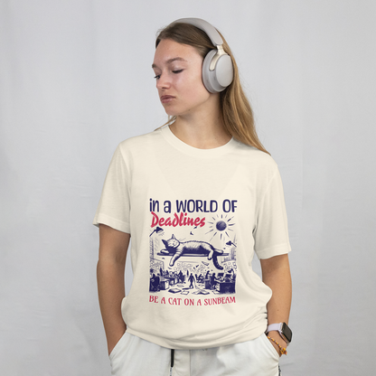 In a World of Deadlines, Be a Cat on a Sunbeam T-Shirt