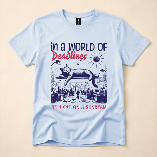 In a World of Deadlines, Be a Cat on a Sunbeam T-Shirt