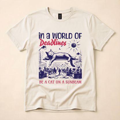 In a World of Deadlines, Be a Cat on a Sunbeam T-Shirt