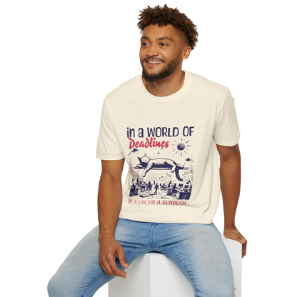 In a World of Deadlines, Be a Cat on a Sunbeam T-Shirt