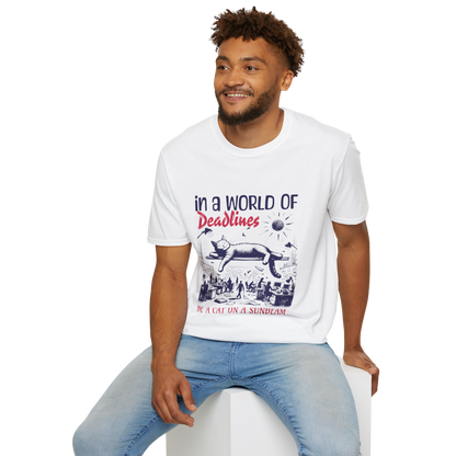 In a World of Deadlines, Be a Cat on a Sunbeam T-Shirt